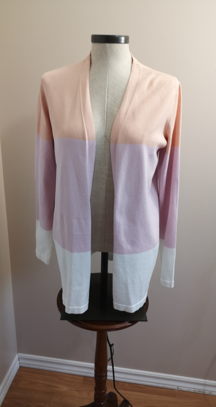 Premise Colorblock Open Cardigan in Peach, Lavender & White Size M
